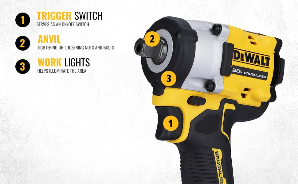 DEWALT DCF922N-B1 12” 20V Max Li-ion Reversible Cordless Brushless Compact Impact Wrench,610 Nm Torque with LED Ring Lighting