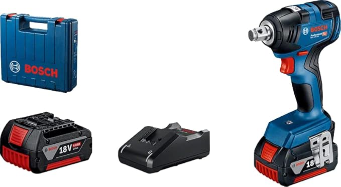 Bosch GDS 18V-200 Heavy Duty Cordless Impact Wrench, M16, Brushless Motor, 200 Nm, 3,400 rpm, 1/2’’ Anvil, 1.1 Kg + 2 X GBA 18V 4.0Ah Battery & GAL 18V-40 Quick Charger, 1 Year Warranty