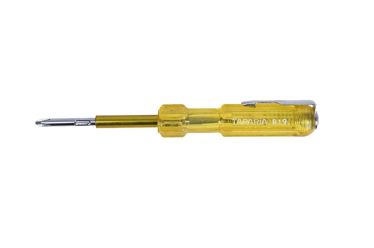 Taparia 819 Two in One Line Tester Screwdriver – Neon Voltage Tester Bright Light Indicator – Insulated Shock Proof Blade for Electricians – Pocket Clip – 65mm Flat Blade