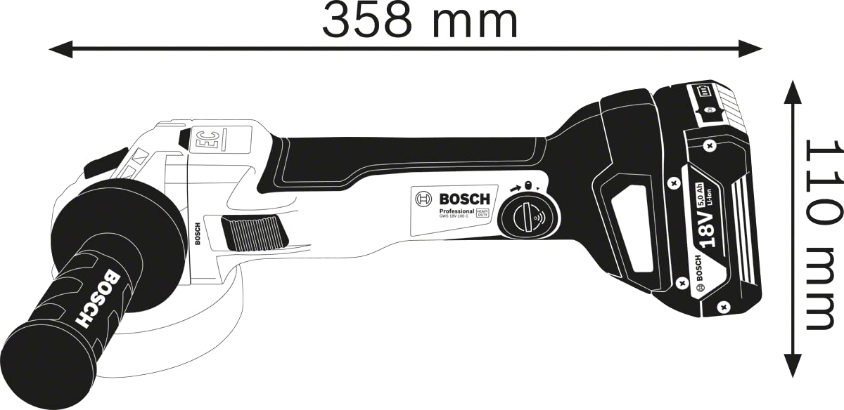 Bosch GWS 18V-10 Heavy Duty Cordless Angle Grinder (Solo Tool), Brushless Motor