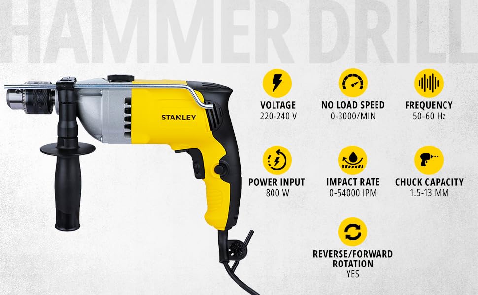 STANLEY STDH8013-IN 800W 13mm Reversible Percussion Drill