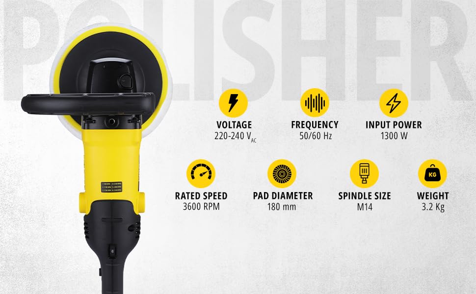 STANLEY SP137 1300W 180mm Polisher with High Rotation Speed, Ideal for Delicate Polishing, Buffing, Waxing & Glazing Applications