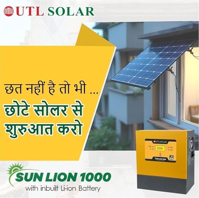 UTL Sun Lion 1000 rMPPT Solar Inverter 800VA12.8V Inbuilt Lithium Battery (LiFePO4) Compatible with 12V & 24V Solar Panels Wall Mountable