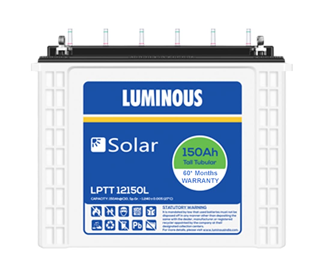 Luminous Solar LPTT 12150L 150 Ah @C10, Recyclable Tall Tubular Inverter Battery for Home, Office & Shops