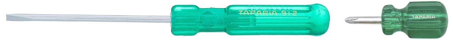 Taparia 912 Steel (3.5 x 0.5mm) Flat Tip Screw Driver (Green and Silver)+Taparia 855 Steel Philips Tip No.2 Stubby Screw Driver (Green and Silver)