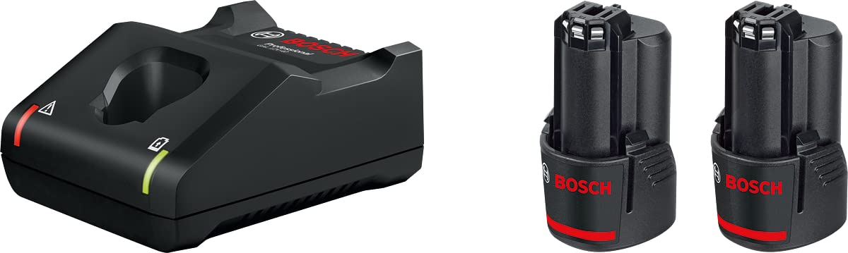 BOSCH 2 X GBA 12V 2.0Ah + GAL 12V-40 Professional Starter Set, Compact Battery & Fast Charger