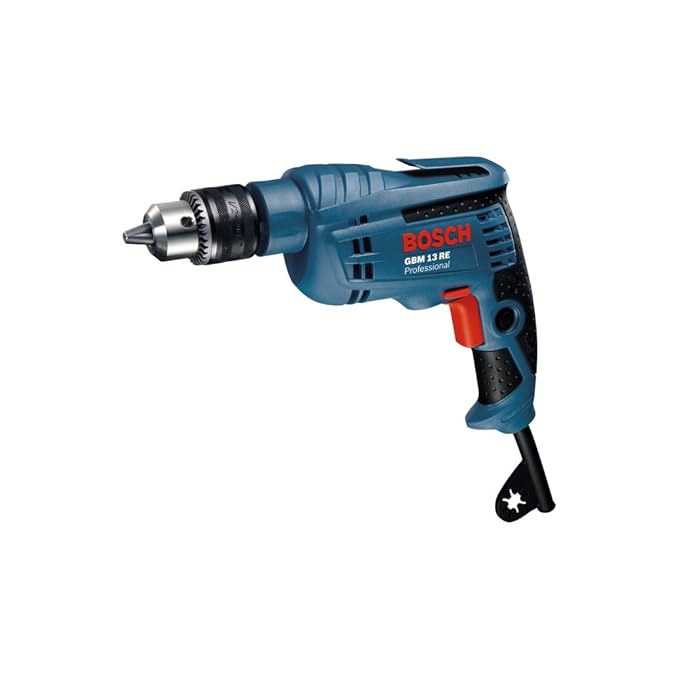 Bosch GBM 13 RE Heavy Duty Corded Electric Rotary Drill, 600W, 13 mm, 20 Nm, 1.7 kg, Speed Selection, Forward/Reverse Rotation, Soft Grip, For Wood & Metal + Handle