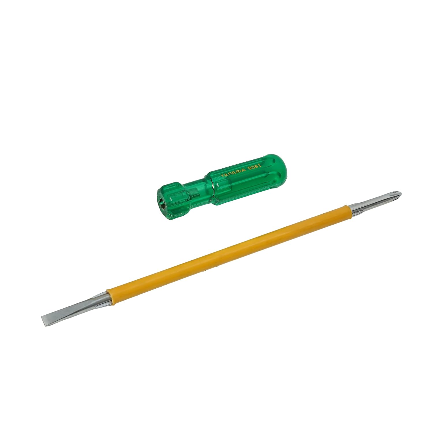 Taparia 908I Two in One Screwdriver (250mm Blade, 8mm Dia, Green Handle)-Reversible Flat Head & Phillips Tip-High Grade Steel Construction-Professional Tool for Electricians, Carpenters, DIY