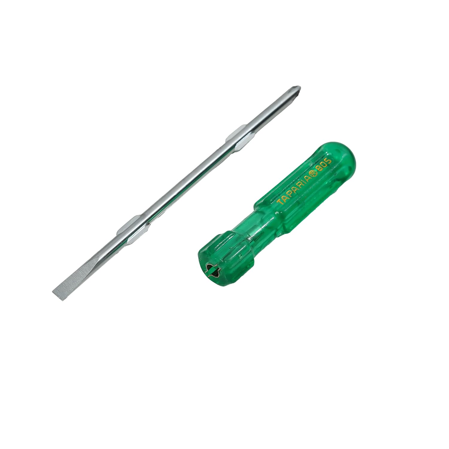 Taparia 805 Two in One Screwdriver (100mm Blade, 5mm Dia, Green Handle)-Reversible Flat Head & Phillips Tip-High Grade Steel Construction-Professional Tool for Electricians, Carpenters, DIY