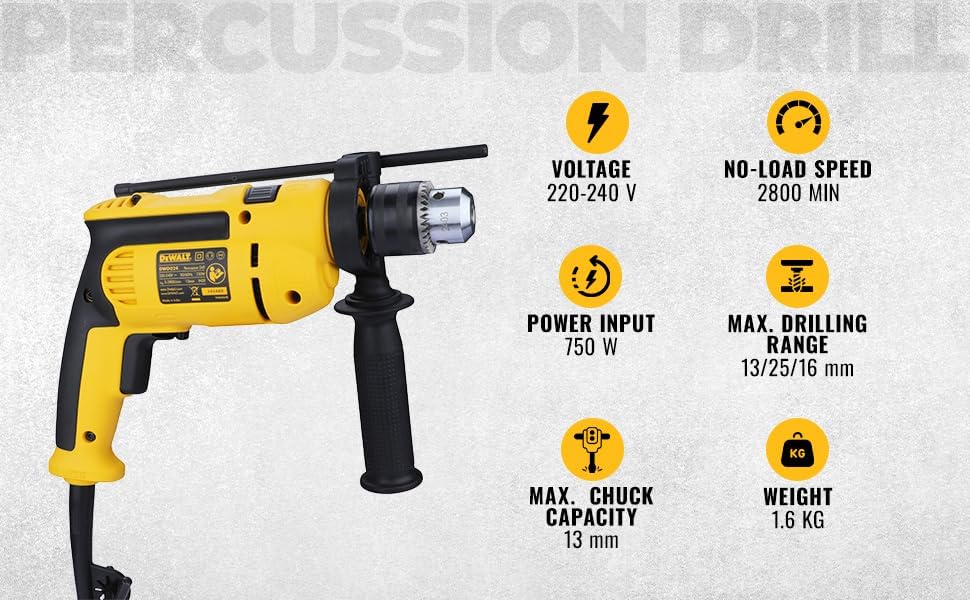 DEWALT DWD024-IN Impact Drill Machine for professional applications 750Watt 13mm