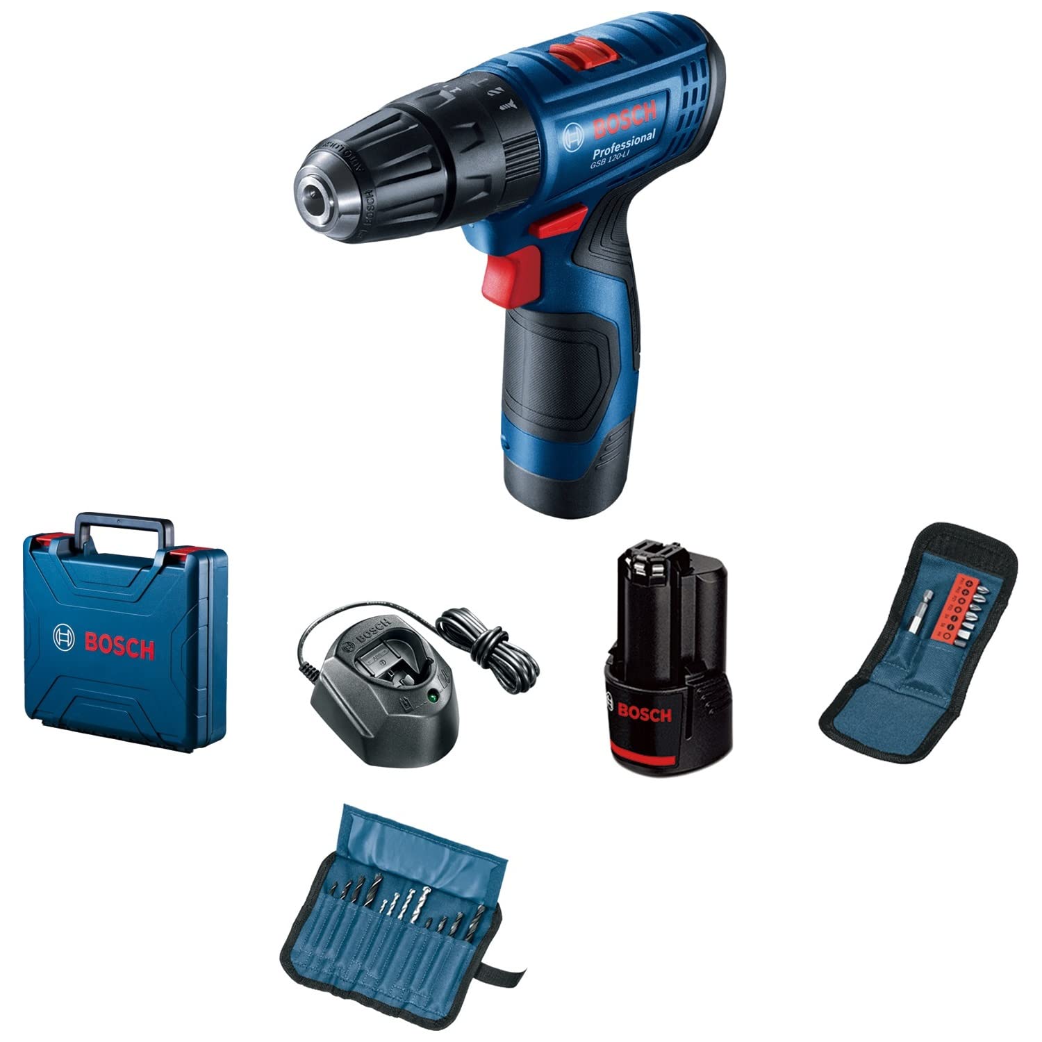 Bosch Professional GSB 120-LI Cordless Impact Drill Driver, 12 V, 10 mm Chuck, 2 x GBA 12 V 2.0Ah Battery