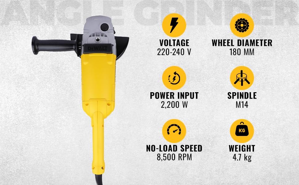 DEWALT D28413-IN 2200W 180mm Heavy Duty Large Angle Grinder