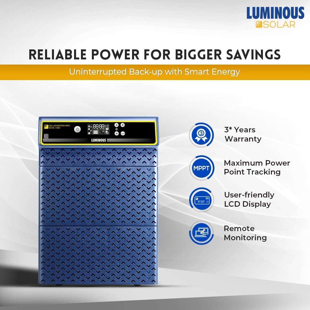 Luminous Solarverter PRO PCU 6KVA / 96V – Hybrid Solar Inverter, Pure Sine Wave, Smart Energy Management, High Efficiency, Ideal for Homes