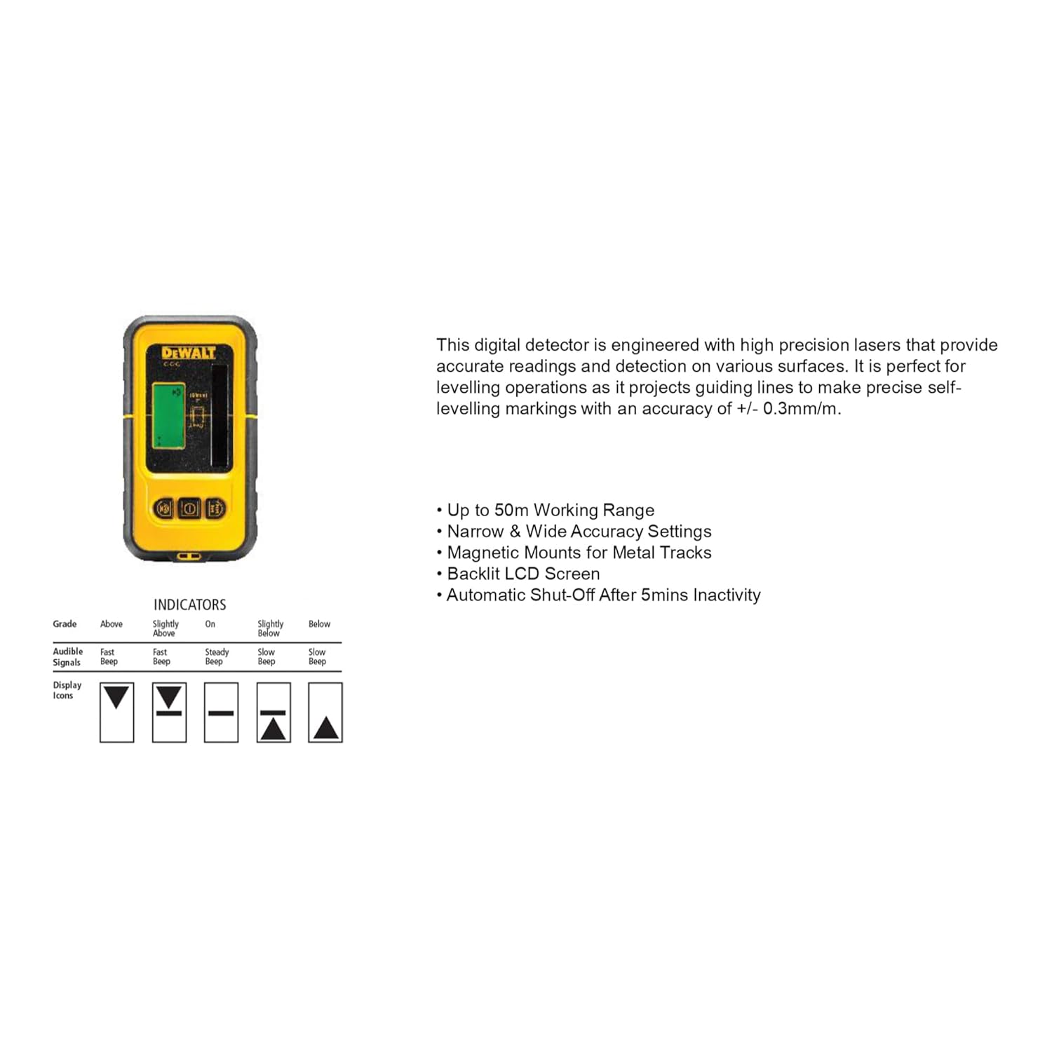 DEWALT DE0892-XJ Digital Detector with 50m range (Black & Yellow)