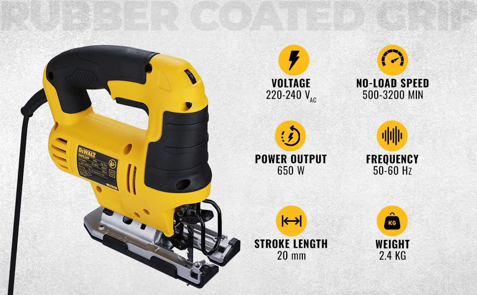 DEWALT DWE349-IN Jigsaw For Cutting Wood Metal and Plastic 650Watt with 6 Variable Speed, 2 Year Warranty