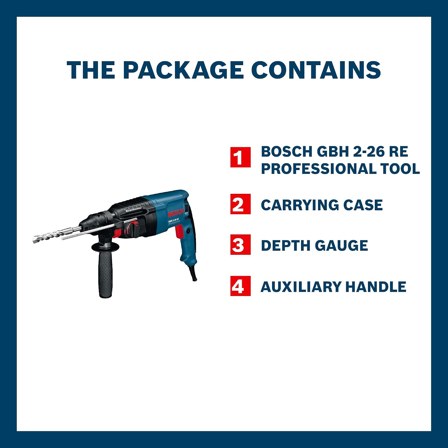 BOSCH GBH 2-26 RE Professional Rotary Hammer – SDS Plus | 800 W | SDS Plus Tool Holder | Rated Speed 0-900 rpm | Impact Rate 0-4000 BPM | Impact energy 0-2.7 J| Rotation Control Clutch