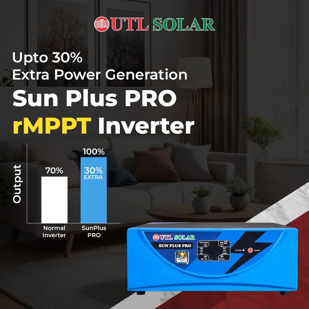 UTL Sun Plus Pro 1020 Inverter for Home, Office & Shops | MPPT Solar Inverter | Supports 1 Inverter Battery | LED Display | Easy Installation