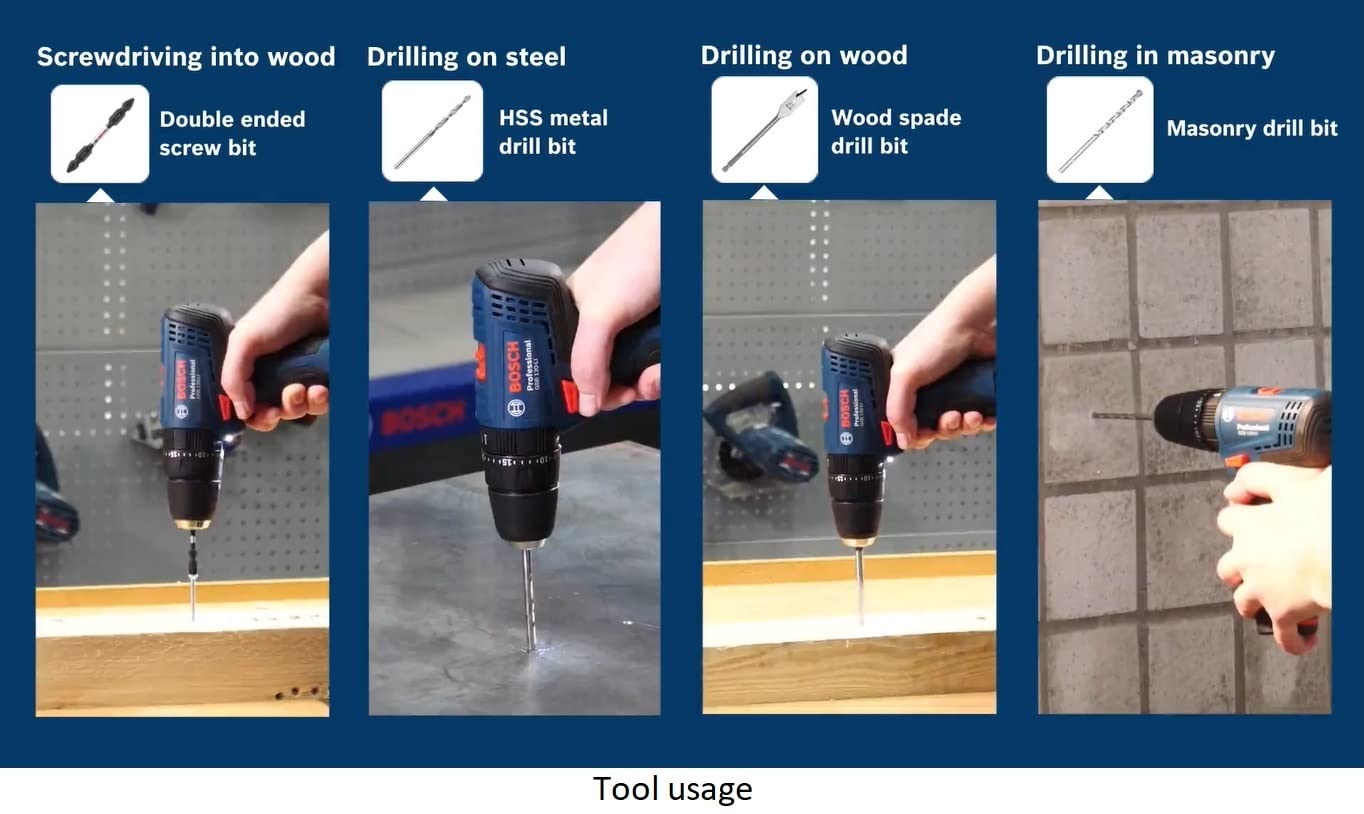 BOSCH Professional GSB 120-LI Cordless Impact Drill Driver, 12 V, 10 mm Chuck, 2 x GBA 12 V 2.0Ah Battery, 1 x GAL 12V-20 Charger & 23 Pcs Accessories Set, 1 Year Warranty