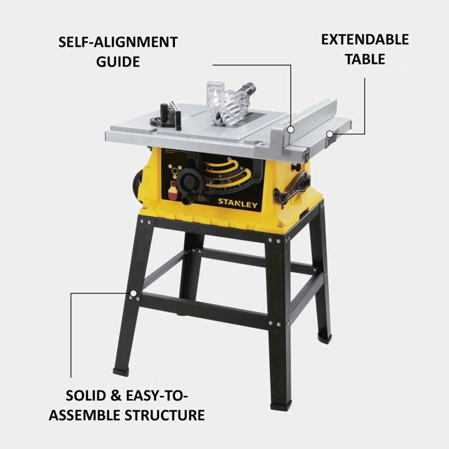 STANLEY SST2001-IN 2000W 254mm Table Saw With Frame, 4900 RPM, For Heavy-Duty Applications & Cutting Plywood, Compatible with 10” Cutting Blades, 1 Year Warranty, Yellow and Black