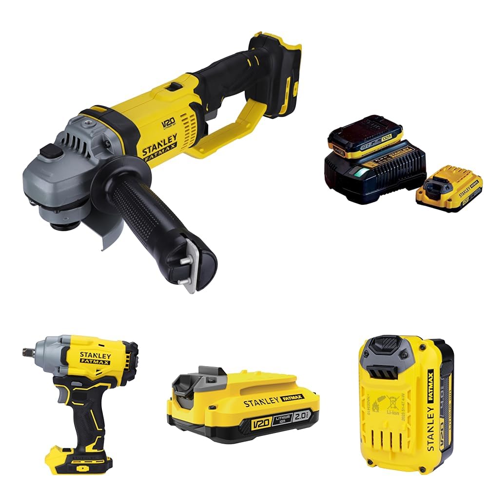 STANLEY FATMAX SCG400-B1 20V 2.0Ah 100mm Cordless Brushed Grinder for Mechanic, Tradesmen & Professi combos