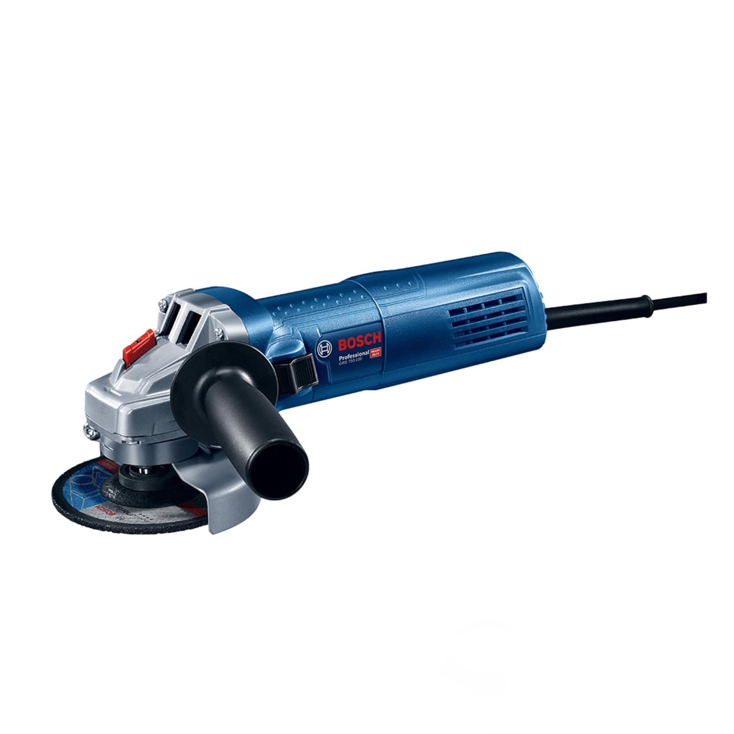 BOSCH GWS 750-100 Angle Grinder (750W, 100mm Disc, 11,000 RPM) with Anti-Rotation Guard, Slim Ergonomic Design & Accessories