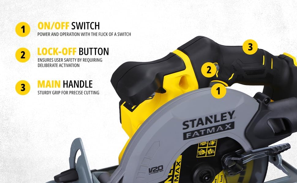 STANLEY FATMAX SCC500-B1 20V 165mm 4000 RPM Cordless Brushed Circular Saw for Mechanic, Tradesmen & Professional Use, Batteries Not Included, 2 Year Warranty, YELLOW & BLACK