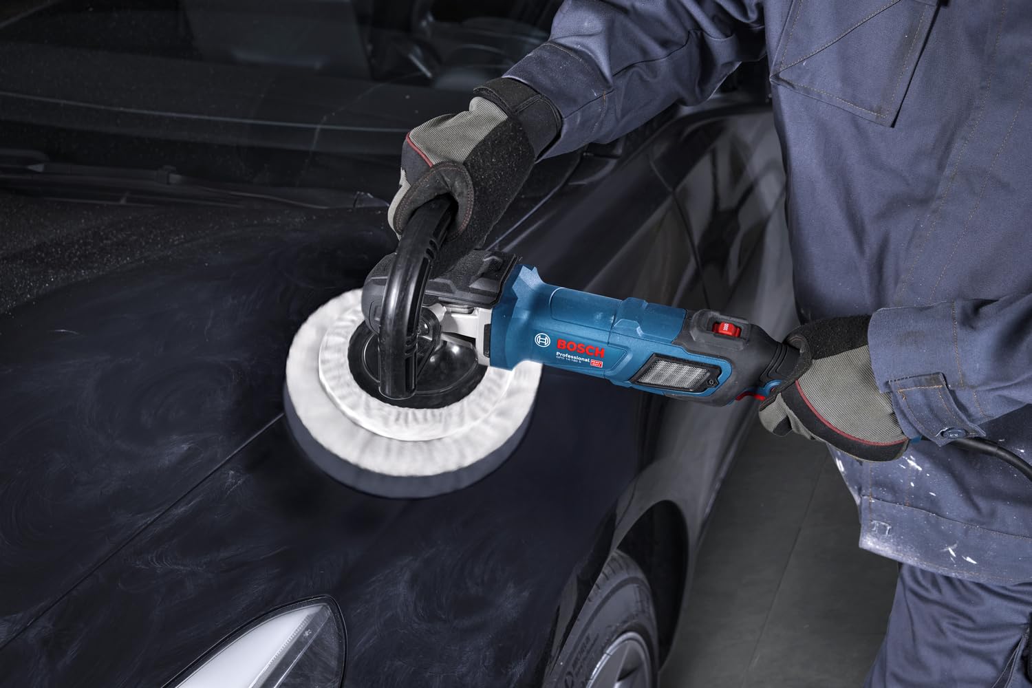 BOSCH Professional GPO 14-180 S Polisher 1400W Power, 600-3500 RPM, 180mm Disc, 6-Speed Control Trigger Soft Start, Overload Protection Spindle Lock Lightweight Heavy Duty D-Handle