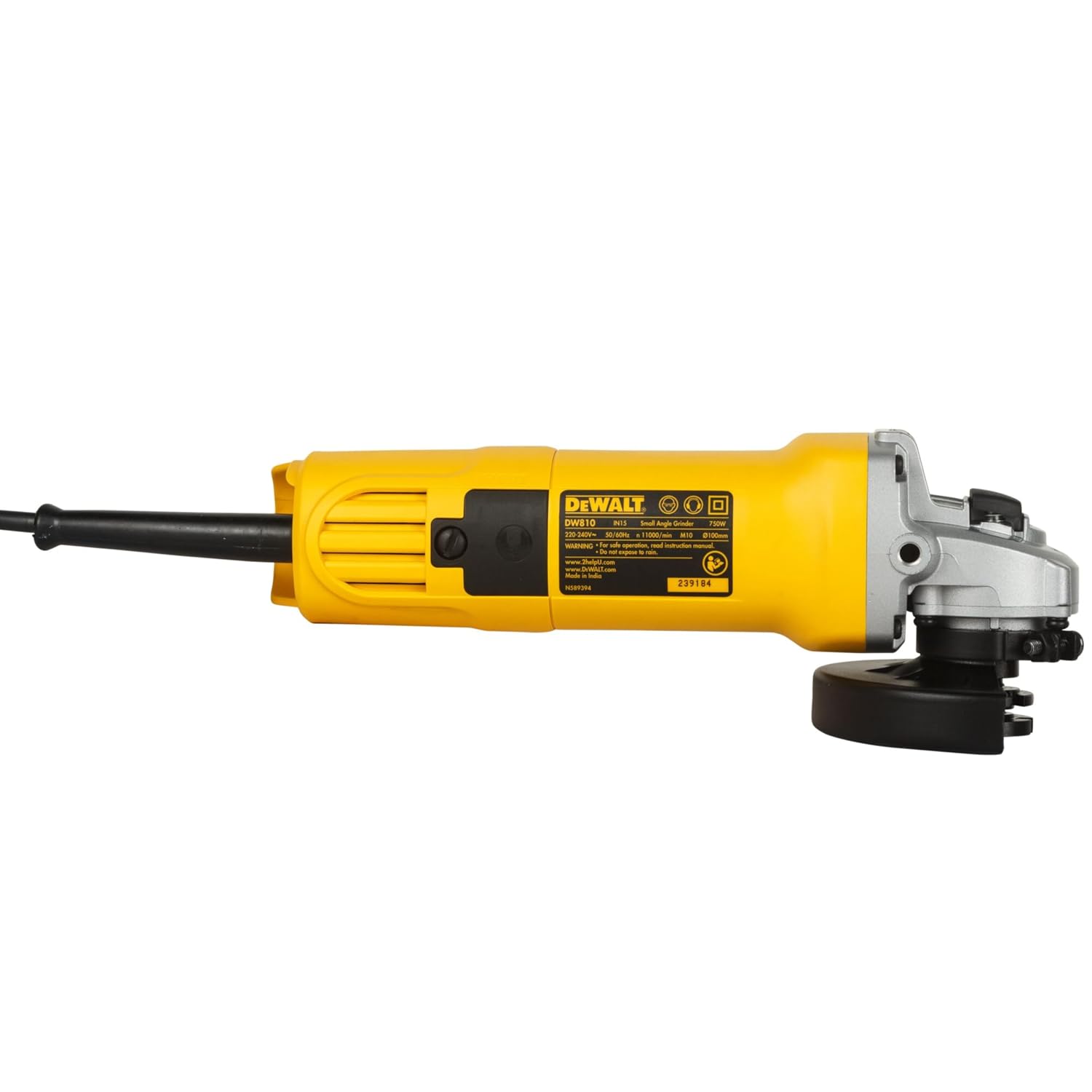 DEWALT DW810-IN01 750W 4 inch (100mm) Heavy Duty Small Angle Grinder with Toggle Switch