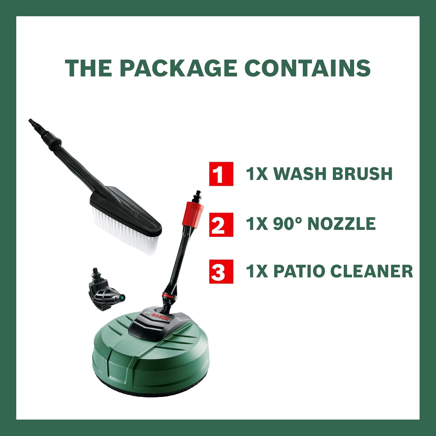 BOSCH Home and Car Cleaning Kit, All-Round Cleaning Kit for Patio and Car, Wash Brush, 90° Nozzle, Patio Cleaner, Reaches Hard-to-Reach Areas, Accessories for Aquatak Pressure washers