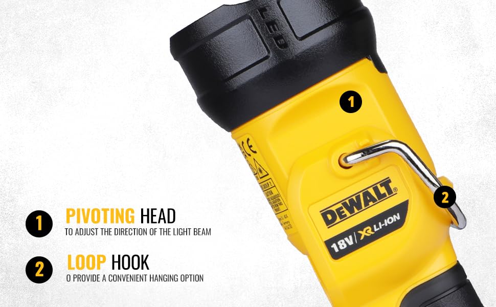 Dewalt DCL040-XJ 18 Volt Li-ion XR Cordless LED Pivot Light with 110 Lumen Output and 6 Hrs runtime on Single Battery Charge (Bare Tool)