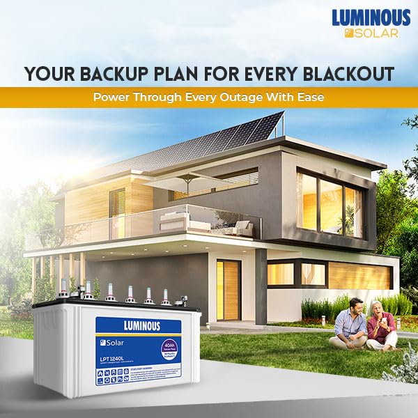 Luminous Solar Inverter Tubular Battery 40Ah Rated Capacity, C10 Rating, Ideal for Residential and Commercial Application, Low Maintenance, Life up to 1500 Cycles, (LPT 1240L, 36 Months Warranty
