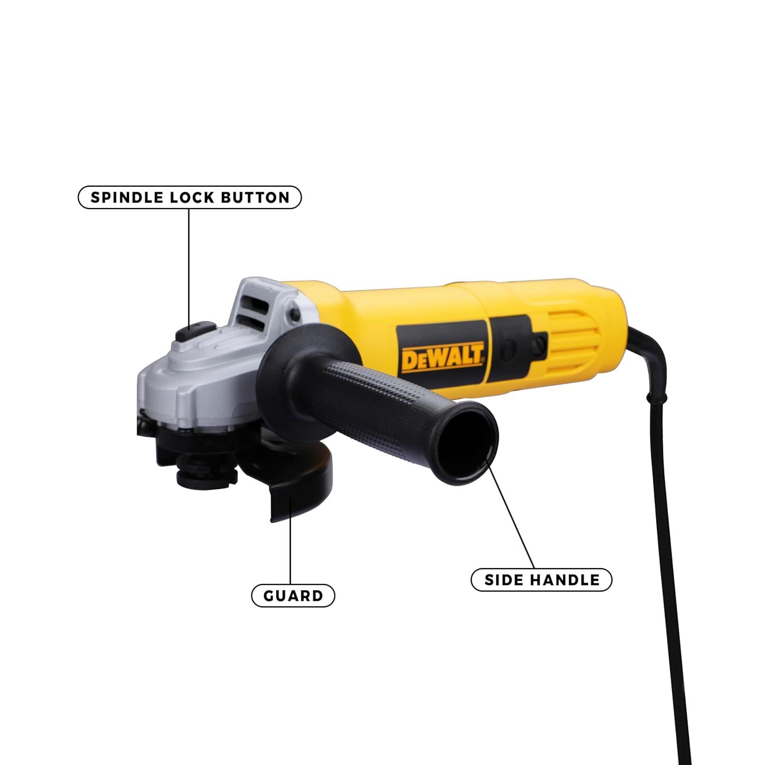 DEWALT DW801-IN, 850W, 4” (100mm) Heavy Duty Angle Grinder Engineered For Heavy Duty Applications with Spindle Lock and Toggle switch, 2 Year Warranty