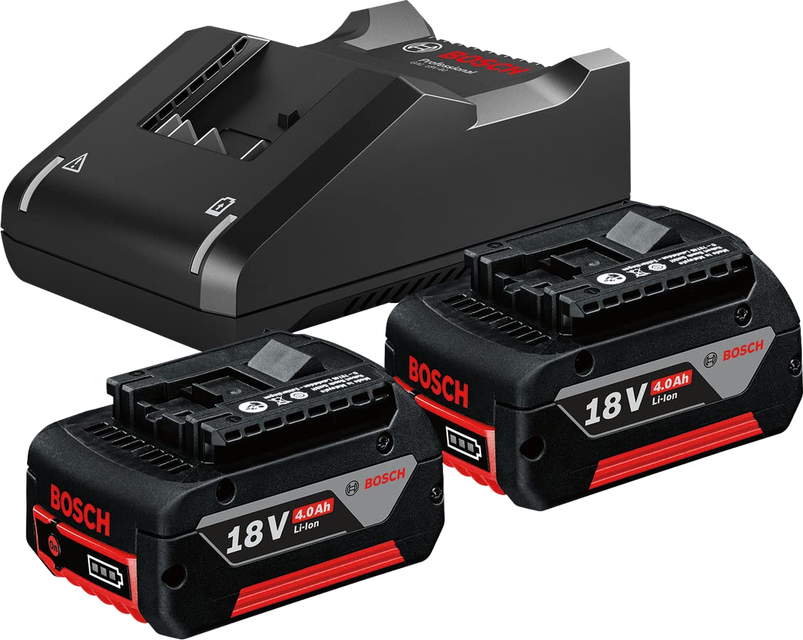 BOSCH 2 x GBA 18V 4.0Ah + GAL 18V-40 Professional Starter Set, Compact Battery & Fast Charger for All BOSCH 18V Tools, Lithium-Ion, Wall Mountable, 6 Months Warrant