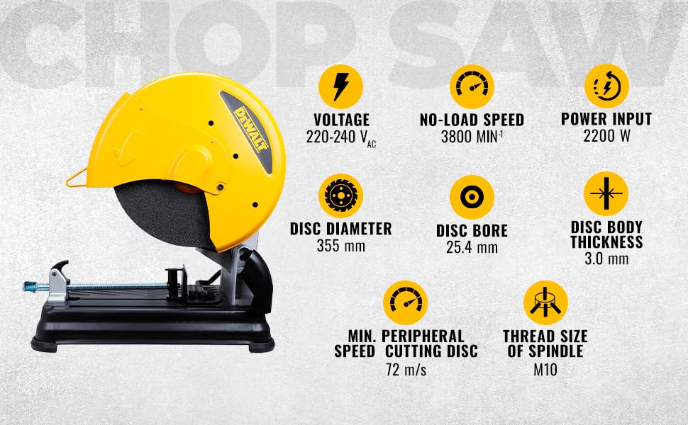 Dewalt DW871-IN 2200 Watt 355mm Corded Electric Heavy Duty Chop Saw with Wheel Included