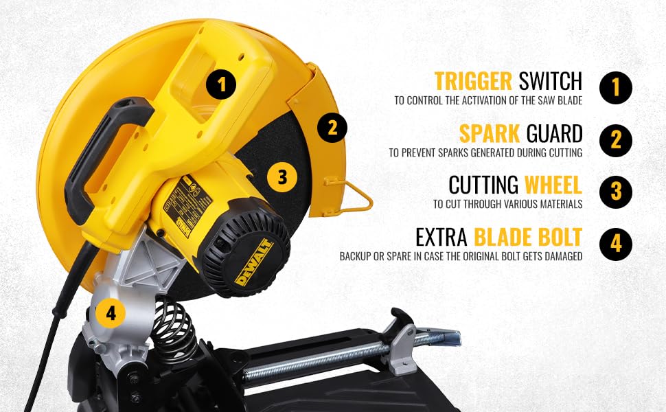 DEWALT D28870-IN 2200 Watt 355mm Heavy Duty Chop Saw with wheel included, Corded Electric