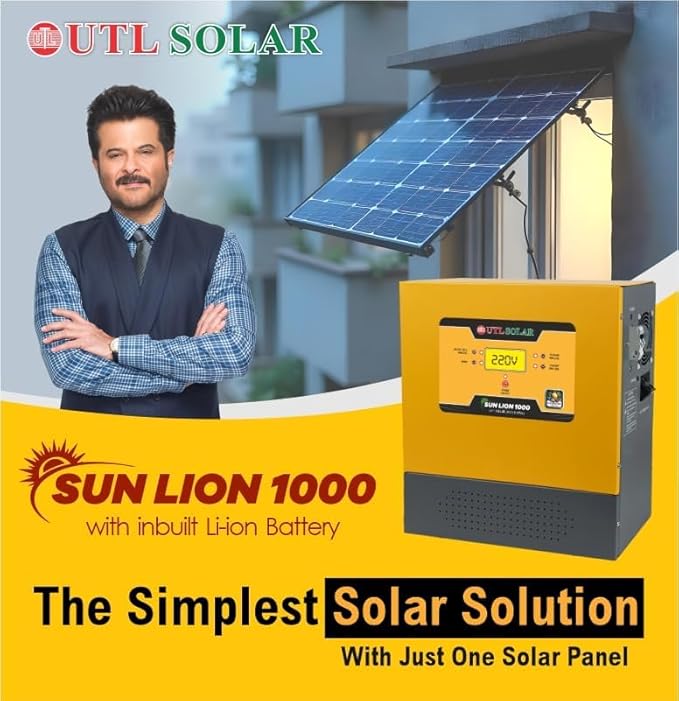 UTL Sun Lion 1000 rMPPT Solar Inverter 800VA12.8V Inbuilt Lithium Battery (LiFePO4) Compatible with 12V & 24V Solar Panels Wall Mountable