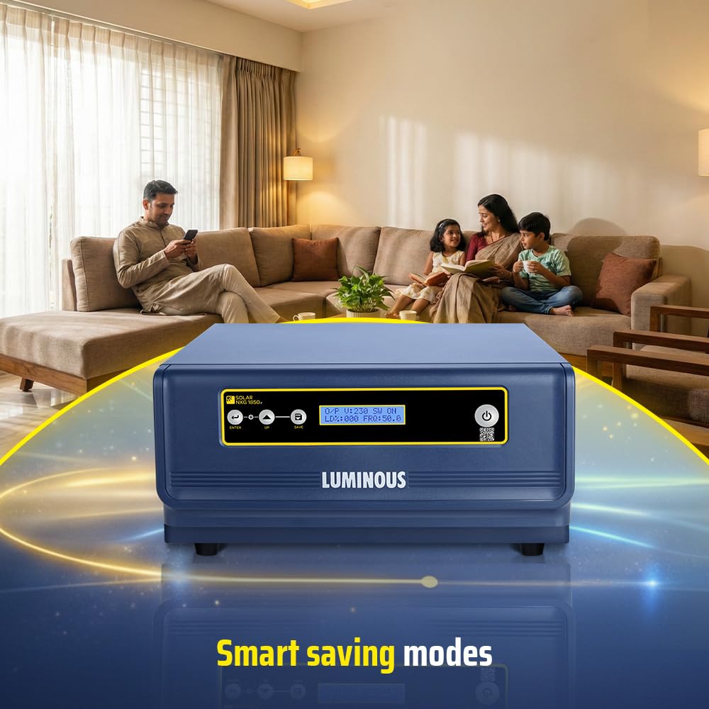 Luminous Single Phase Off-Grid Pure Sine Wave Solar Inverter, PWM and iSOT Technology, Customized Saving Modes, Supports up to 1500Wp Panels, LCD Display