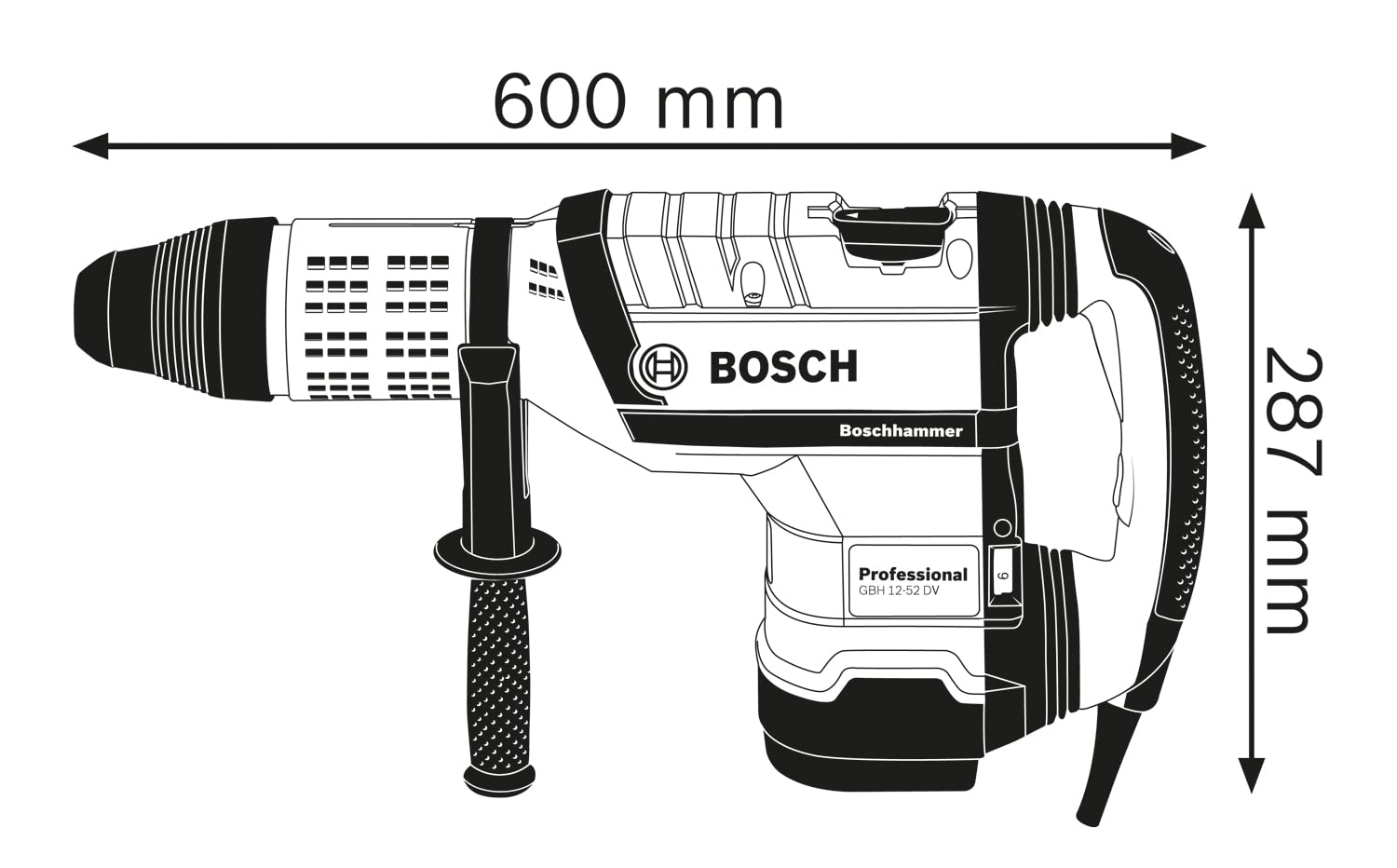 Bosch GBH 12-52 DV Heavy Duty Corded Electric Rotary Hammer with SDS Max, 1,700W, 19 J, 11.9 kg, Vibration Control, Automatic Switch Lock, For Chiselling + Auxiliary Handle, 1 Year Warranty