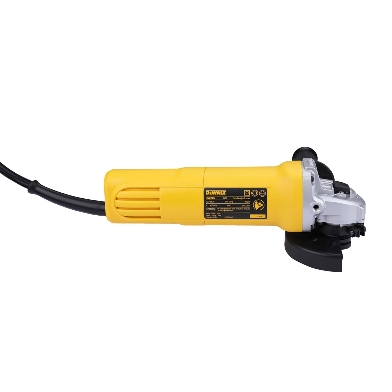 DEWALT DW802-IN, 850W, 4” (100mm) Heavy Duty Angle Grinder Engineered For Heavy Duty Applications with Spindle Lock and Slide switch, 2 Year Warranty