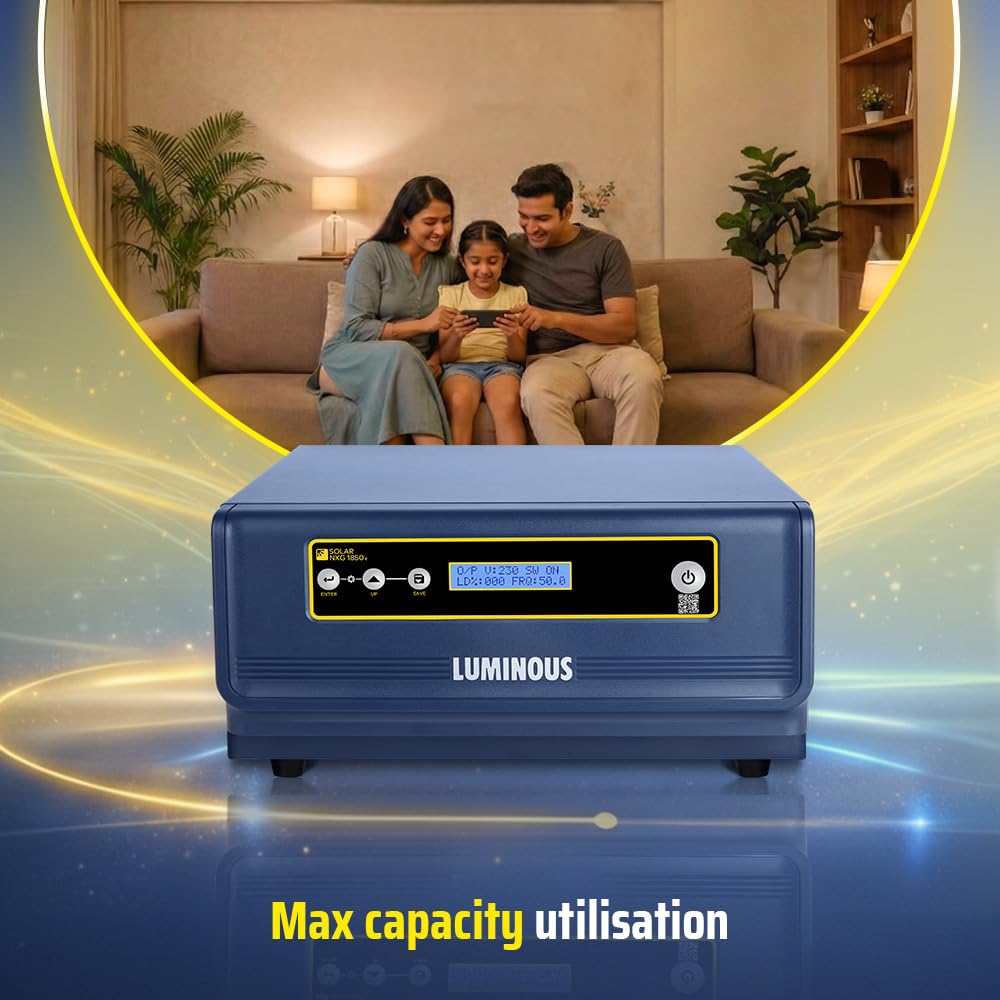 Luminous Single Phase Off-Grid Pure Sine Wave Solar Inverter, PWM and iSOT Technology, Customized Saving Modes, Supports up to 1500Wp Panels, LCD Display