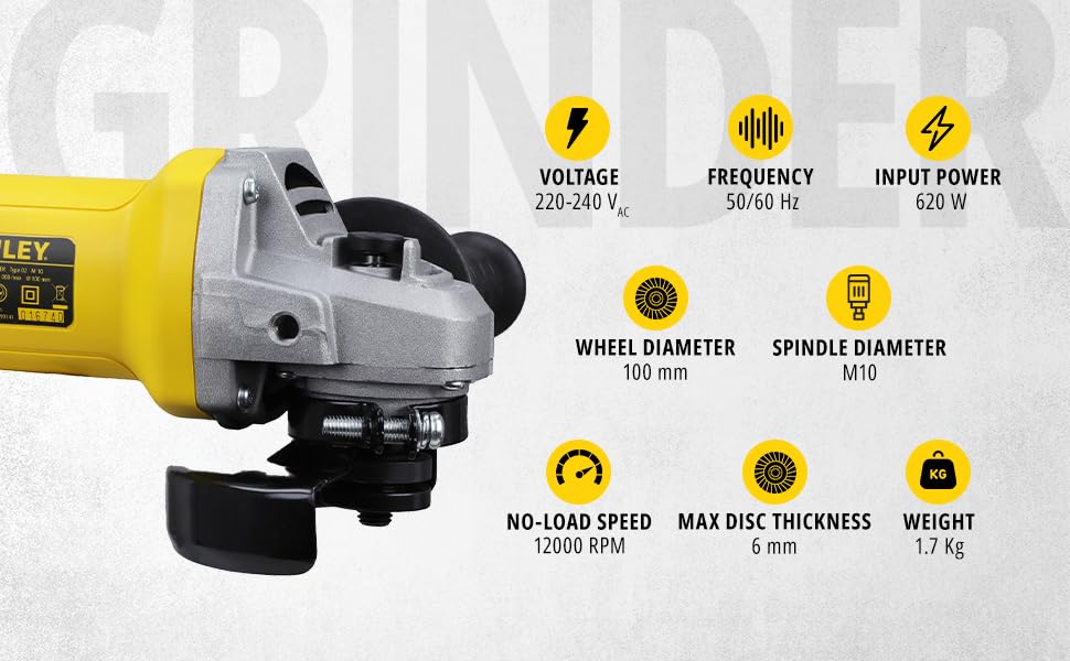 STANLEY SG6100-IN 620W 100mm SLIM Small Angle Grinder