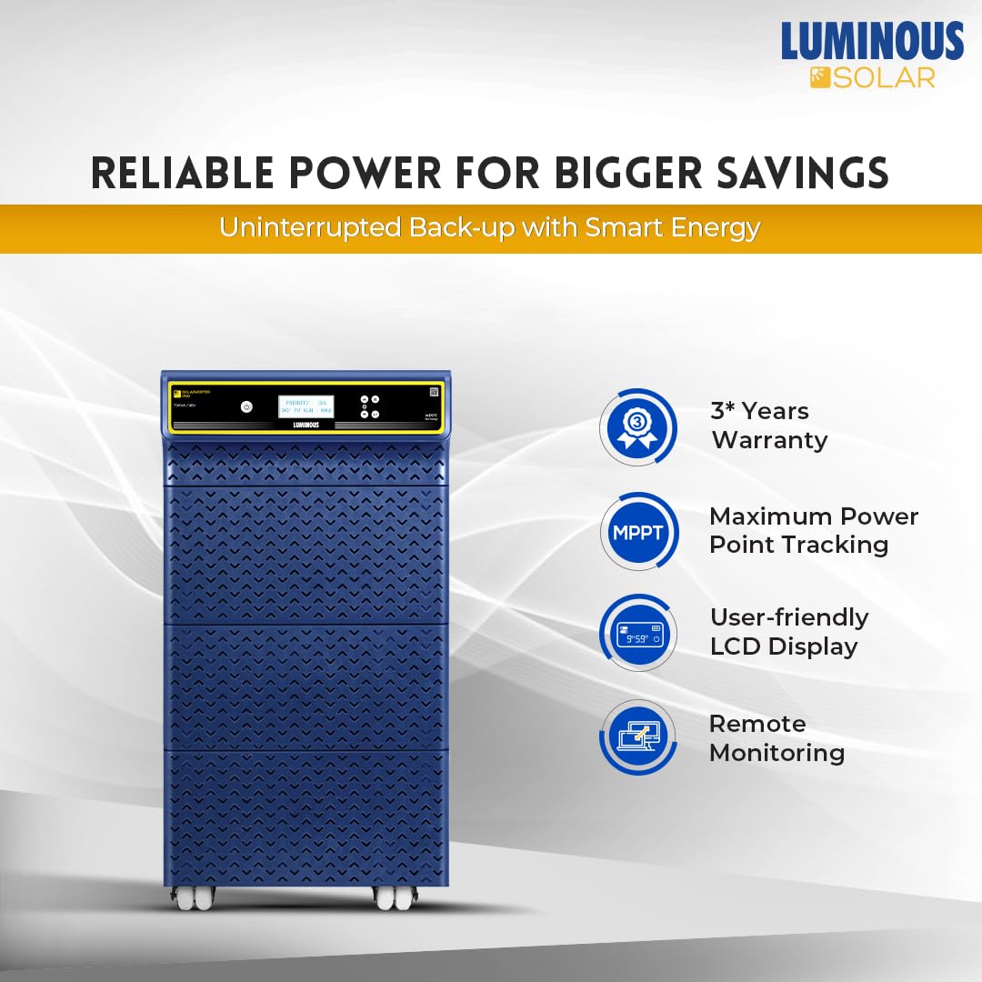 Luminous SOLARVERTER PRO 7.5KVA Solar Inverter – 96V, Pure Sine Wave, Smart Solar & Grid Hybrid, High Efficiency, 2 Years Warranty, Ideal for Homes