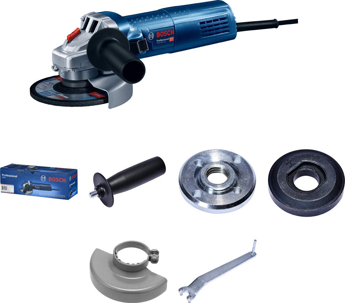 Bosch GWS 900-125 S Heavy Duty Electric Angle Grinder, 900W, M14, 11,000 rpm, Variable Speed, Lockable Switch, Restart Protection, 1.9 kg +4 Bosch Accessories
