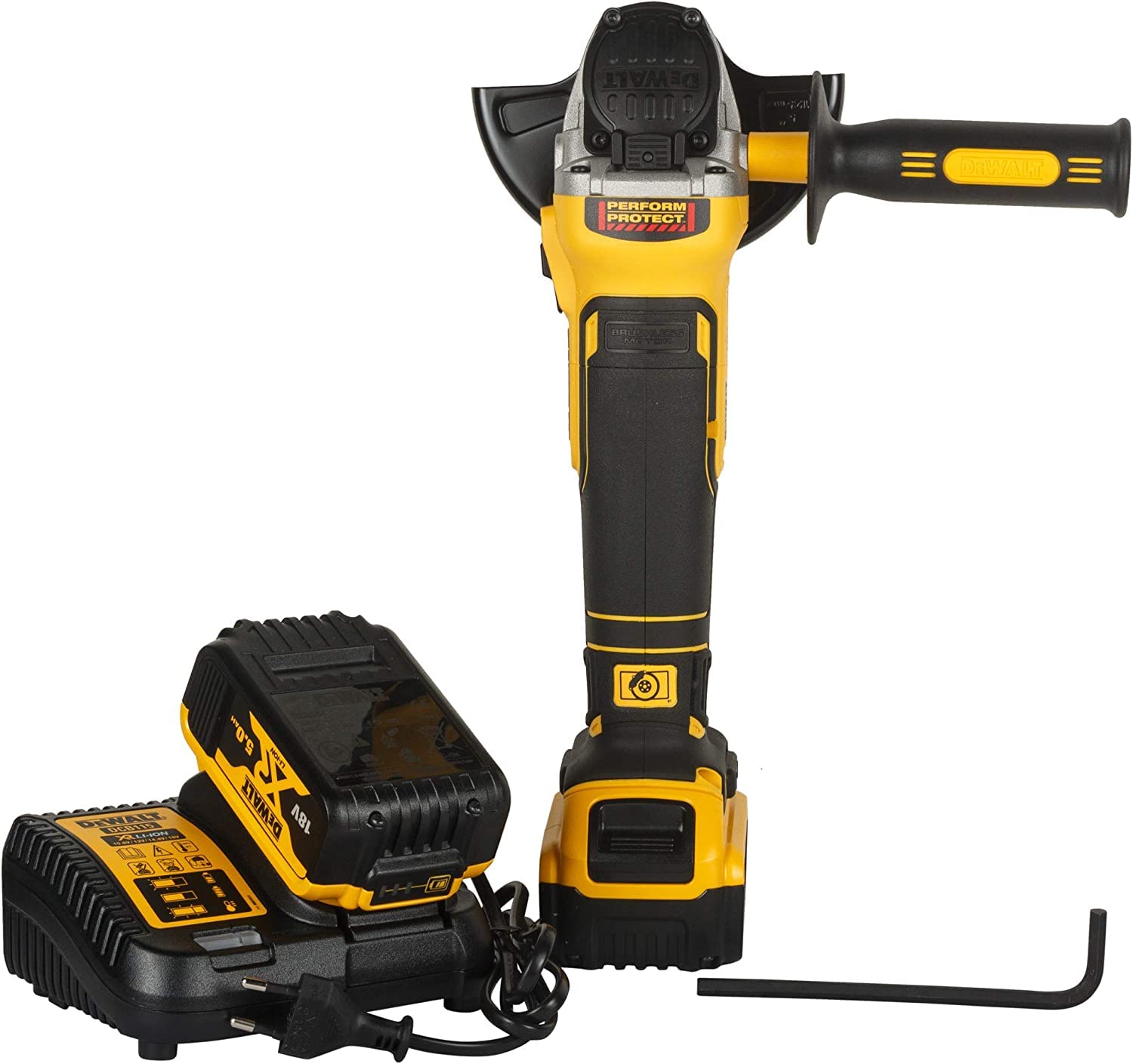 DEWALT DCG405P2-QW 18V 125mm XR Li-ion Cordless Angle Grinder with Brushless motor 2×5.0Ah Batteries Included- Perform and Protect Shield