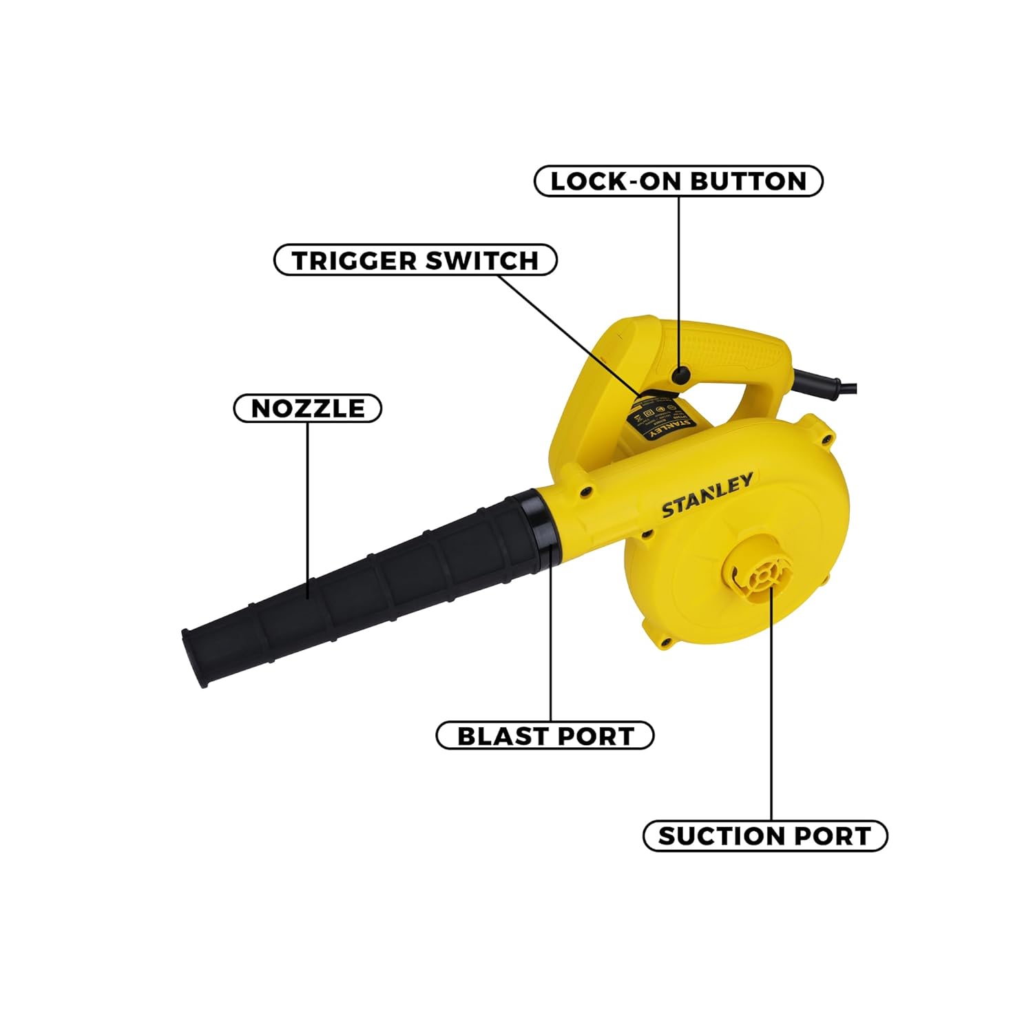 STANLEY SPT500-IN 500W Single Speed CORDED Air Blower for Clearing Away Dust Particles from Furniture, Cars, Windows & Other Rigid Surfaces, 16000 RPM,3500 lmin Airflow, 1Year Warranty