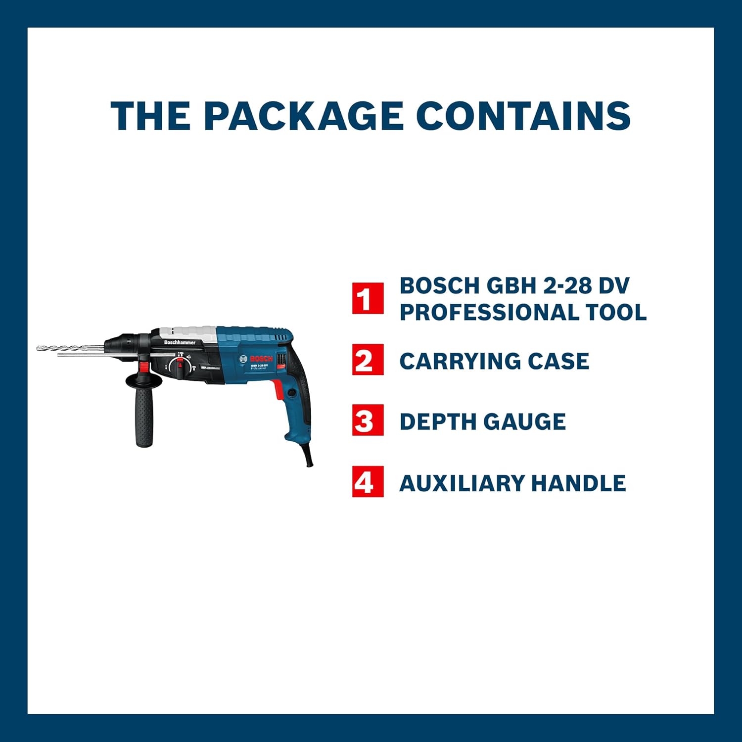 BOSCH GBH 2-28 DV Professional Rotary Hammer – SDS Plus | 850 W | SDS Plus Tool Holder | Rated Speed 0-1300 rpm | Impact Rate 0-5100 BPM | Impact energy 3.2 J| Active Vibration Control | 1 Yr Warranty