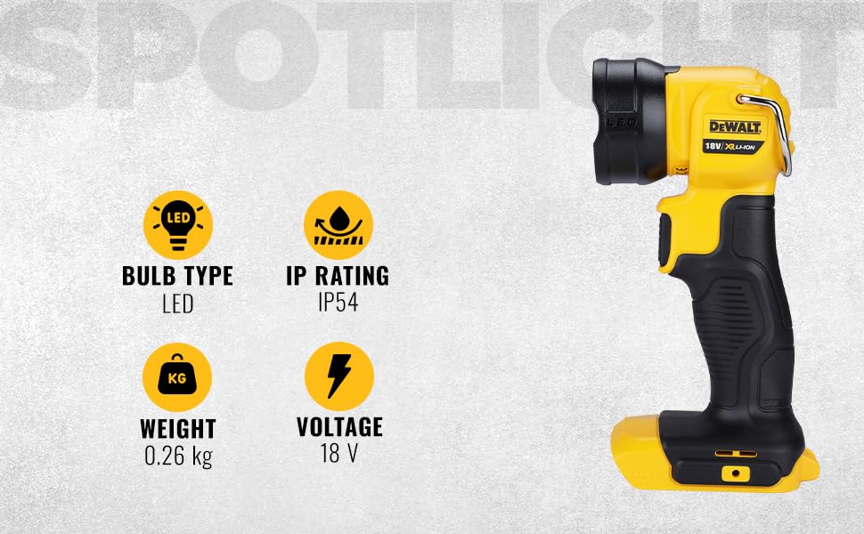 Dewalt DCL040-XJ 18 Volt Li-ion XR Cordless LED Pivot Light with 110 Lumen Output and 6 Hrs runtime on Single Battery Charge (Bare Tool)
