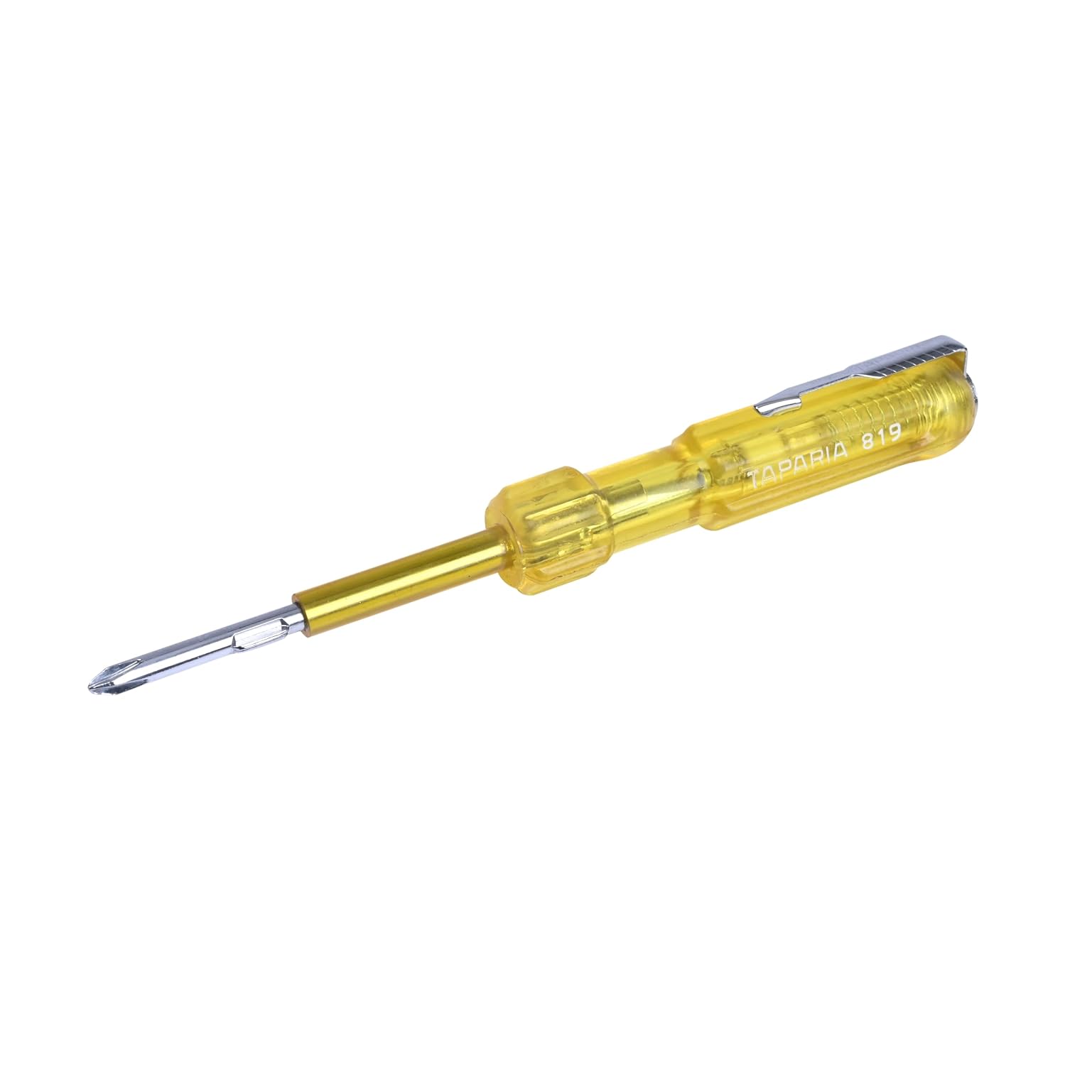 Taparia 819 Two in One Line Tester Screwdriver – Neon Voltage Tester Bright Light Indicator – Insulated Shock Proof Blade for Electricians – Pocket Clip – 65mm Flat Blade