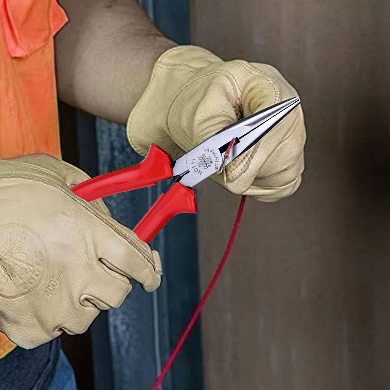 Taparia 1430-6 Long Nose Plier, 6 Inch 165mm High Grade Steel Red PVC insulated Handle Wire Cutting & Bending Tool for Household & Industrial Use.