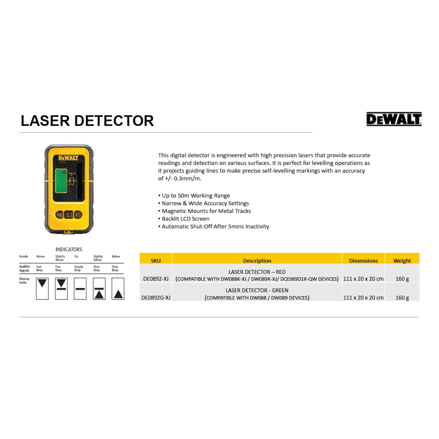 DEWALT DE0892G-XJ Laser Detector (Green)